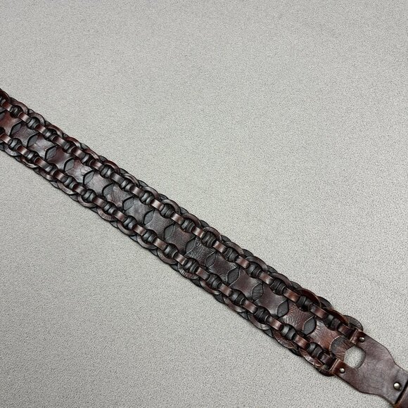 Equal Hands Wide Brown Leather Belt Size 2XL Interlocking Chain Steampunk main image 5
